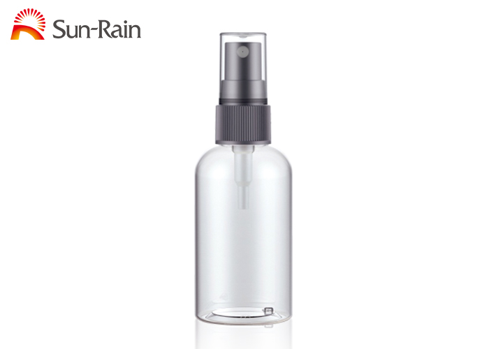 50ml PET round shoulder bottle with 20/410 spray pump and clear cap
